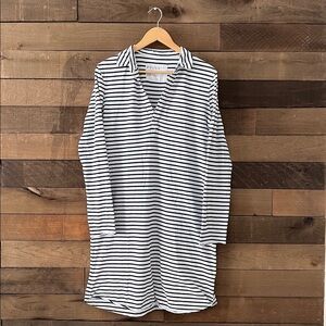 Frank & Eileen Women's Long Sleeve Henley Shirt Dress in Black White Stripe